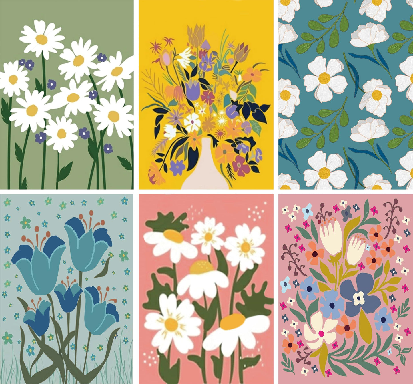 Trandraft 6 Pcs Diamond Art Paintings Kits 12 x 16 Inch Floral Diamond Art Accessories for Adults Wild Flowers Gem 5D DIY Crafts Aesthetic Wall Decor for Home