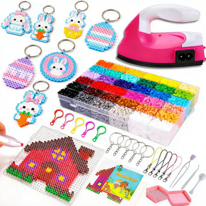 Fuse Beads Kit for Jewelry Making, 2000 Pcs Melty Beads with Storage Box and Big Iron, Create Bracelets, Keychains, Pixel Art, Complete Crafts for Girls & Boys Birthday Gifts, Easter Basket Stuffers