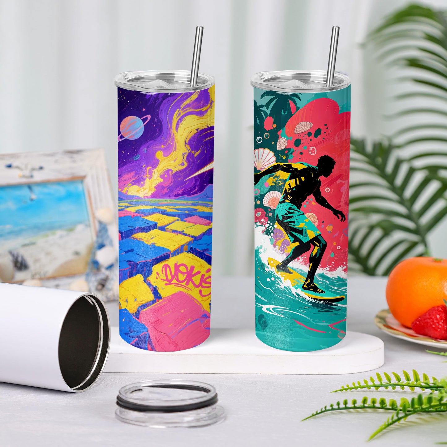 Joyclub 16 Pack Sublimation Tumblers Blanks 20 oz Flat Edge Skinny Straight Sublimation Cups With Lids and Straws for Heat Press No Gift Boxes