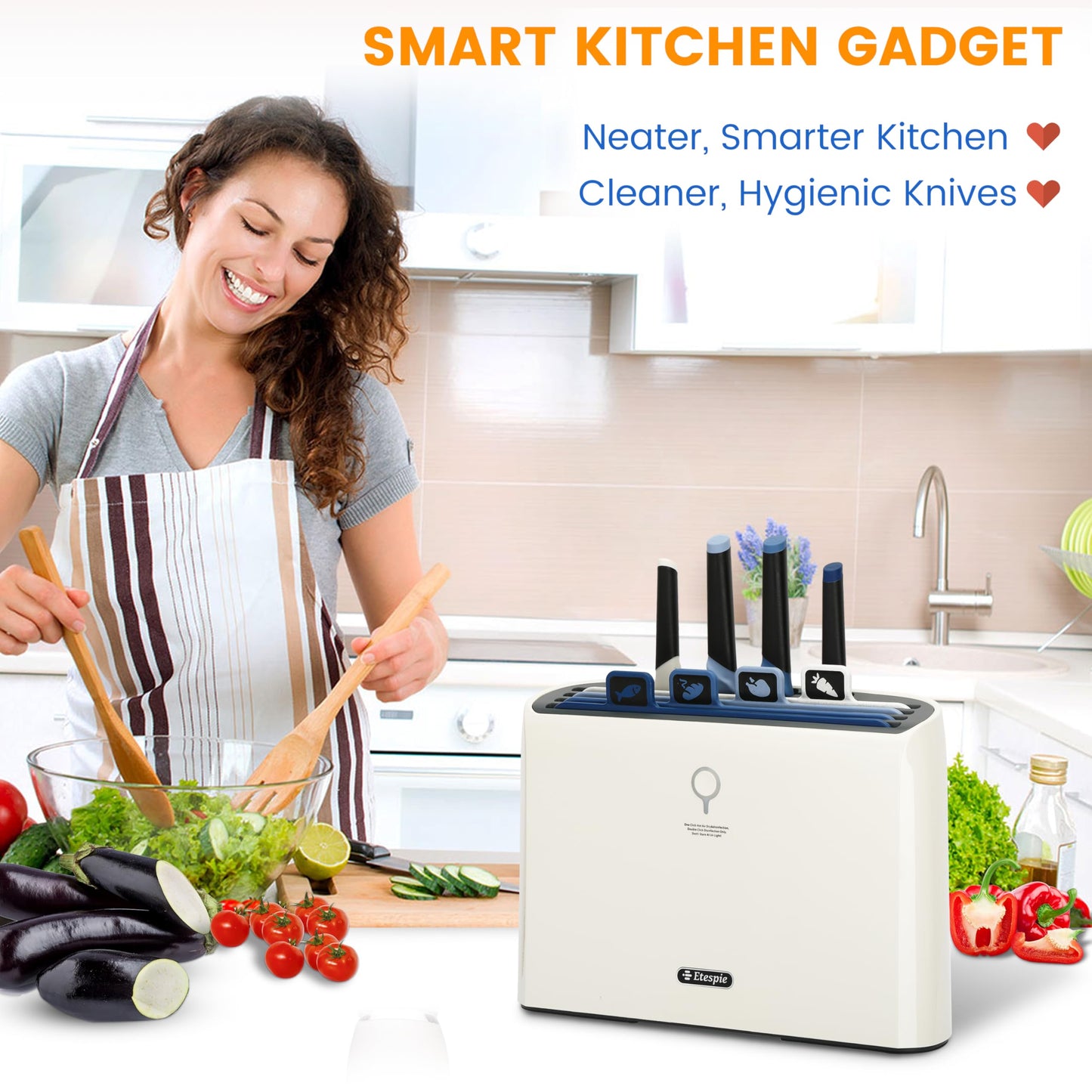 Etespie Smart Cutting Board and Knife Set,Self Cleaning Cutting Board and Knife Set with 4 Stainless Steel Knives,4 Color Coded Cutting Boards