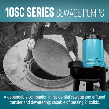 Little Giant 10SC-CIM, 115-Volt, 7200 GPH, 1/2 HP Manual Cast Iron Sewage/Effluent Pump (No Switch) with 2-Inch FNPT Discharge and 50-Ft. Cord, Blue, 511434