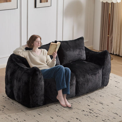 wisenook 75.2" Giant Bean Bag Chair for Adults, Ultra Soft Fluffy Loveseat Bean Bag Sofa, Oversized Floor Sofa for Living Room Bedroom, Cozy Reading Chair with 2 Pillows and Filler, Black