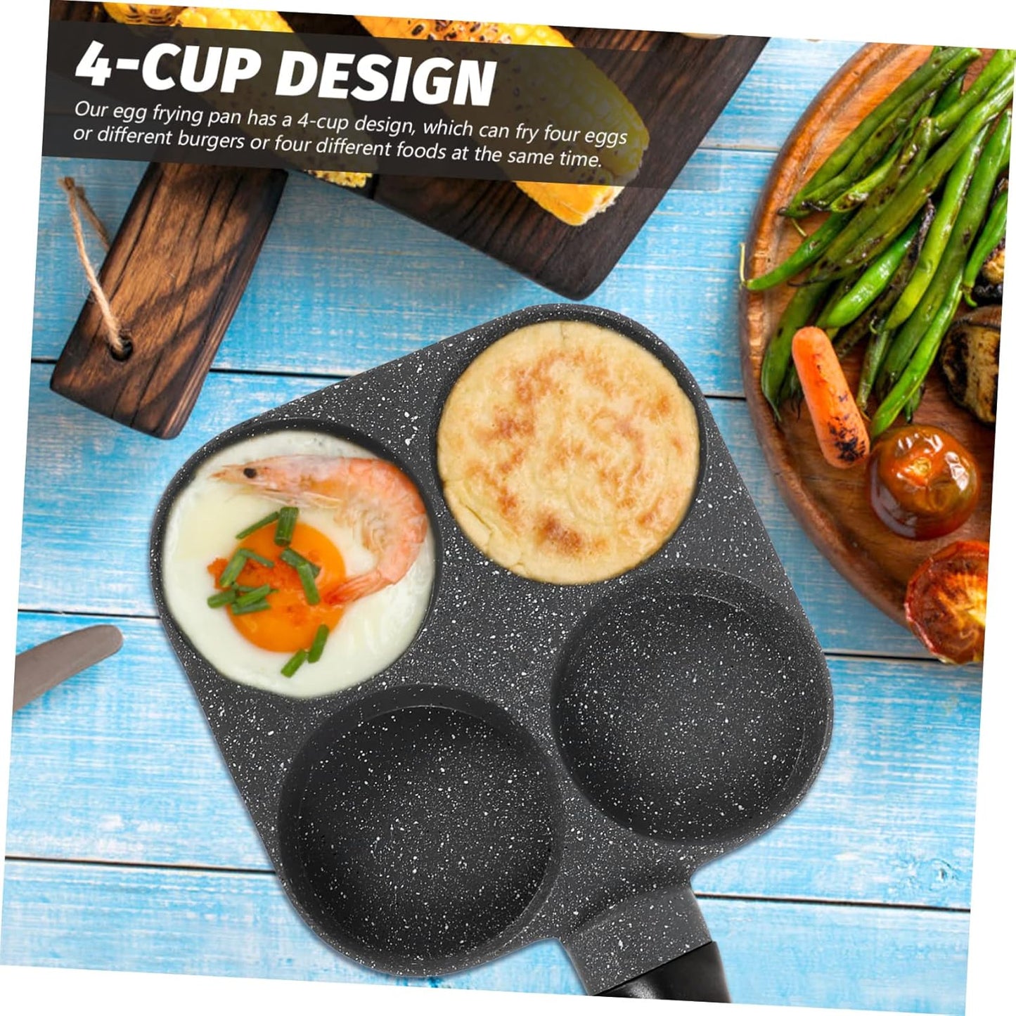 Cast Iron Skillet Egg Cooker Pan - 4 Egg Frying Pan, Non Stick Divided Grill Pan