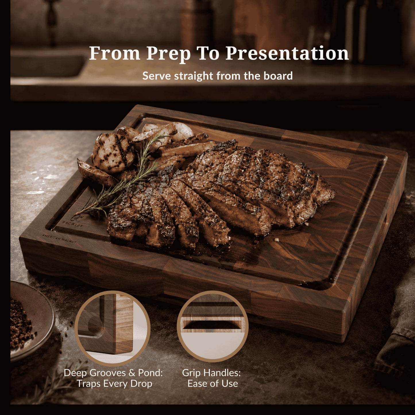 Cutting Board for Kitchen – Wood Cutting Board, Non-Toxic Butcher Block, Walnut Cutting Boards with Juice Groove & Handles, Charcuterie Board – Walnut (EndGrain) - 10" x 13.75" x 1.75"