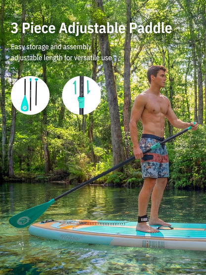 Niphean (Extra Large) Inflatable Paddle Board, SUP for 2+1 People/Family 500lbs Capacity Stand Up Paddle Board with SUP Accessories, StabilTrac Fin Non-Slip Paddleboard for Adults-Mint