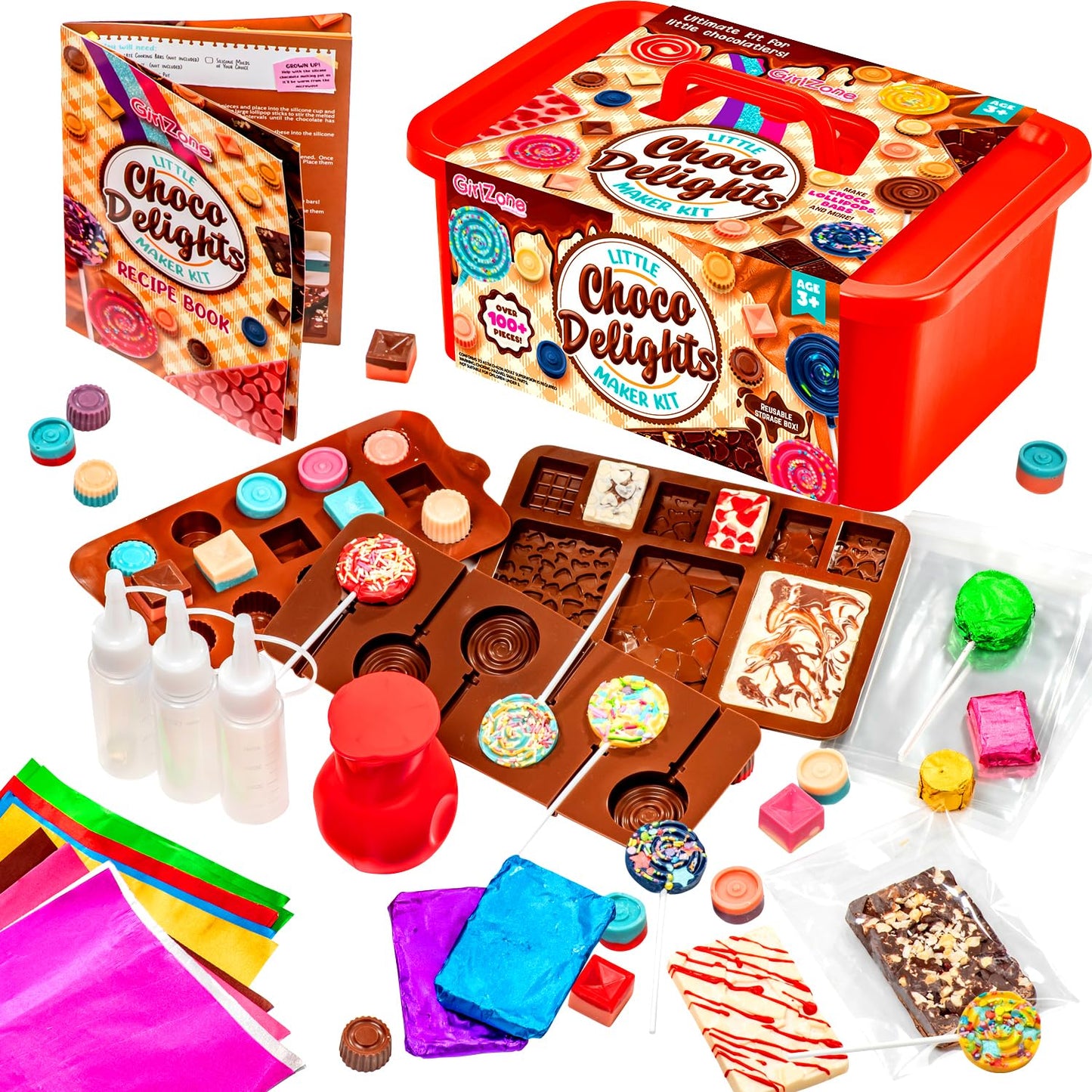 GirlZone Little Choco Delights Maker Kit, Chocolate Making Set for Kids with Candy Bar Molds, Lolly Sticks & Wrappers, Fun Creative Activity, Birthday Gift for Girls Ages 8+