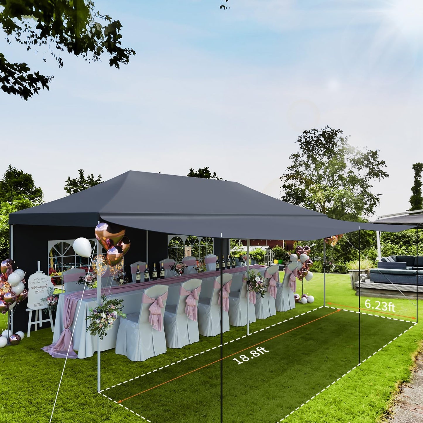 10x20 Pop Up Canopy Tent – Heavy Duty Party Tent with 6 Removable Sidewalls, 6 Sand Bags & Roller Bag, Waterproof UV-Protective Tents for Parties, Adjustable Height Instant Shelter