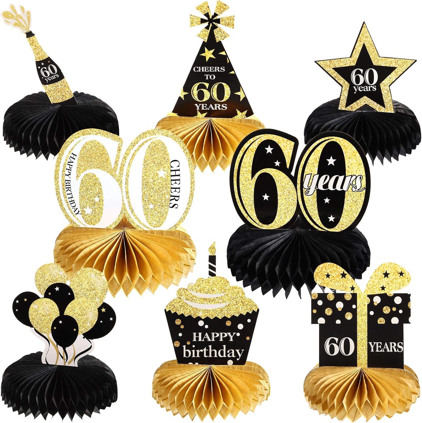 8 Piece 60th Birthday Decoration, Centerpieces and Table Toppers for Sixty Years Party Favors