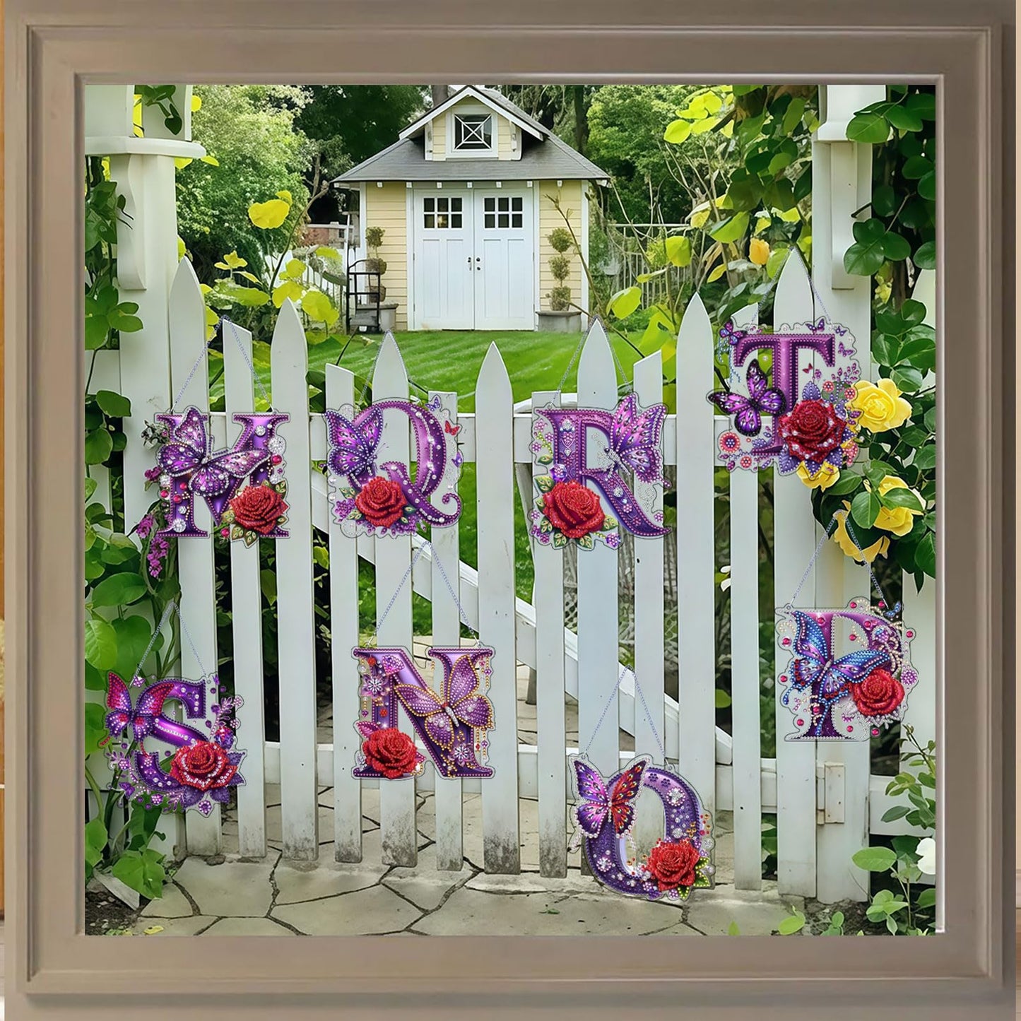 DIY Hanging Diamond Art Kit for Adult – Gem Art Window & Wall Pendant, Acrylic Letter Diamond Painting Ornament for Home & Garden Decoration (J)