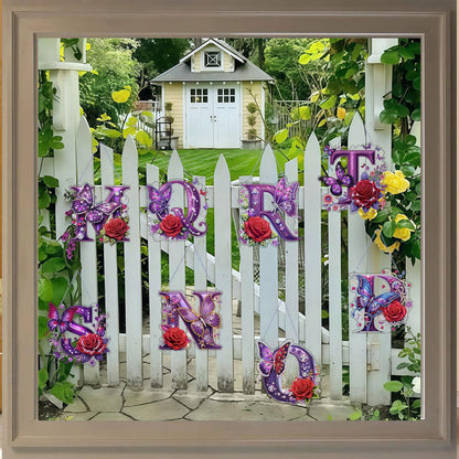 DIY Hanging Diamond Art Kit for Adult – Gem Art Window & Wall Pendant, Acrylic Letter Diamond Painting Ornament for Home & Garden Decoration (J)