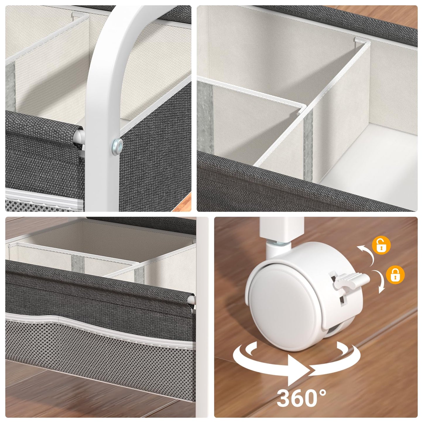 Baby Diaper Caddy Rolling Utility Cart, 3 Tier Baby Essentials Nursery Organizer and Storage with Dividers and Drawers for Crib, Bedroom, Art & Craft Organizer (White)
