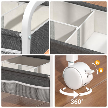Baby Diaper Caddy Rolling Utility Cart, 3 Tier Baby Essentials Nursery Organizer and Storage with Dividers and Drawers for Crib, Bedroom, Art & Craft Organizer (White)