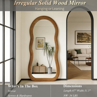DAOYIJIAJU Wavy Full Length Mirror, 67"x31.5" Irregular Aesthetic Mirrors with Triple Layer Solid Wood Frame, Premium Organic Floor Mirror for Living Room Entryway Hallway Cloakroom, Leaning/Hanging