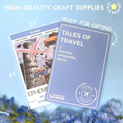 Fayware 300+ Travel Stickers for Scrapbooking & 20 A5 Papers - Pre-Cut Washi Stickers for Journaling, Vintage Travel Scrapbooking Supplies, Junk Journals Stickers