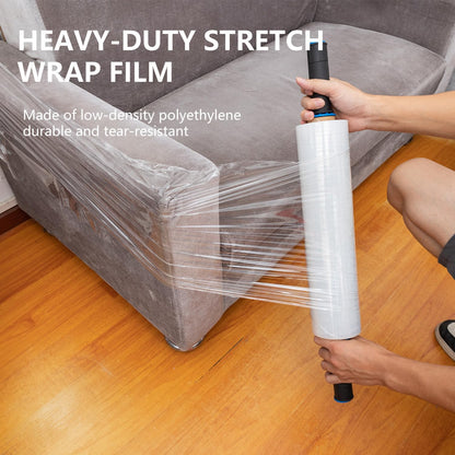 FugaCity Stretch Wrap Film-15 in 1000 FT 60 Gauge (1 Roll with Handles) Shrink Wrap for Furniture Wrapping Shipping, Moving Supplies Clear Plastic Wrap, Heavy Duty Industrial Strength,500% Stretch