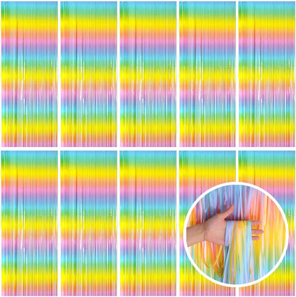 Pastel Rainbow Foil Fringe Curtain - Vibrant Party Backdrop for Birthday Celebrations