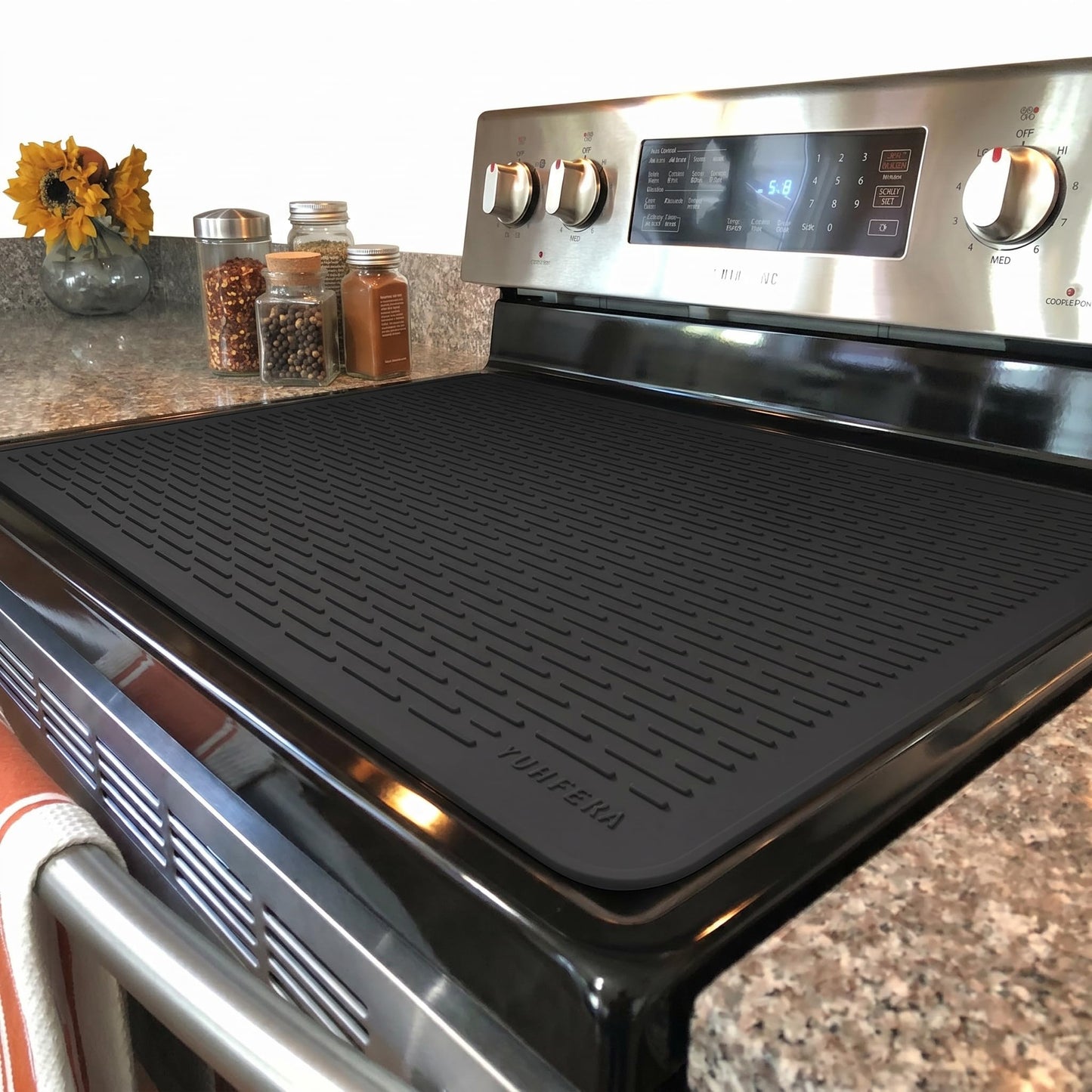 YUHFERA Stove Top Cover for Electric Stove - Silicone Stove Mat for Glass Top, Glass Cooktop Protector For Kitchen,Multi-functional Oven Covers for Electric Stove (Black,28 x 20)