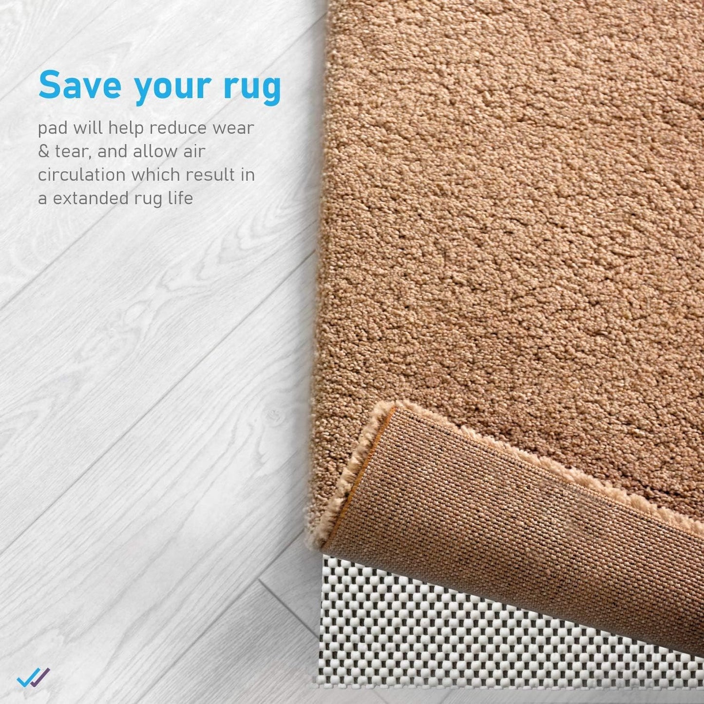 Rug Gripper Non-Slip Pad Underlay - Thick Padding for Hardwood Floors, Size 2 x 3, Prevents Sliding