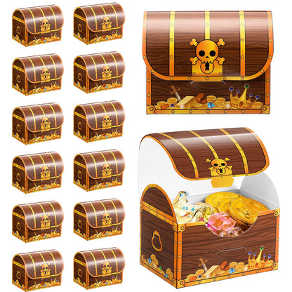 Chinco Treasure Treat Chest Boxes Cardboard Pirate Treasure Chest Party Favor Box Present Goodie Boxes for Halloween Game Pirate Theme Party（48 Pcs）