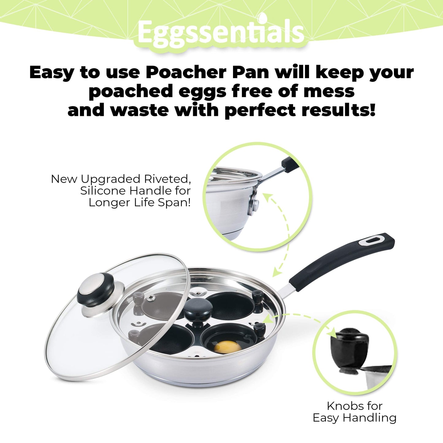 Eggssentials Pancake Batter Dispenser - Poached Egg Maker, Stainless Steel Egg Poaching Pan