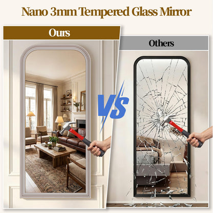 FlyEcho Full Length Mirror with Stand, 71"x32" Full Body Mirror, Floor Length Mirrors Wall Mounted with Rounded Top, Large Standing Mirrors, PU Frame, for Bedroom Living Room Cloakroom, Antique Sliver
