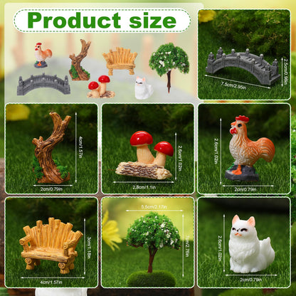 GGSTDDUP 65 Pcs Fairy Garden Accessories Mini Resin Animals Figures Miniature Table and Chairs Bridge Mushroom Pond Fence Moss Bonsai Landscape Ornaments Kit for Garden DIY Craft