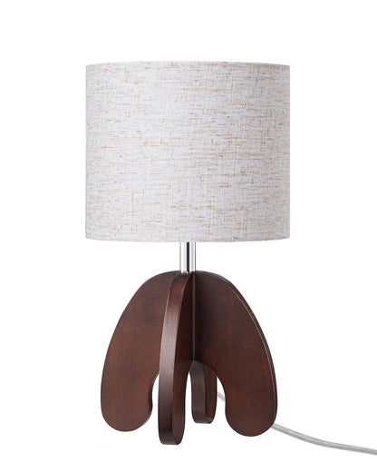 EDISHINE 14.17" Small Table Lamp, Integrated Four-Legged Wooden Bedside Lamp Base, Beige Linen Lampshade, E26, Modern Nightstand Lamp for Nursery, Bedroom, End Table, ON/Off Switch