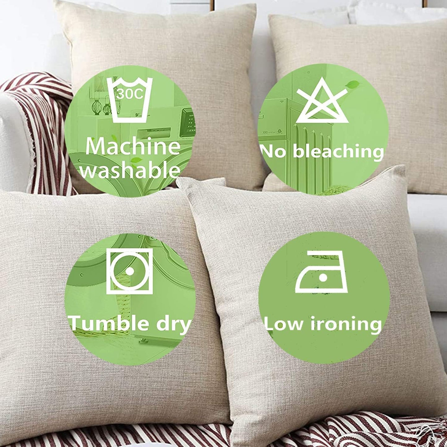 Decorative Linen Throw Pillow Covers, Set of 2 Couch Cushion Covers with Zipper, 20x20 Inches for Living Room