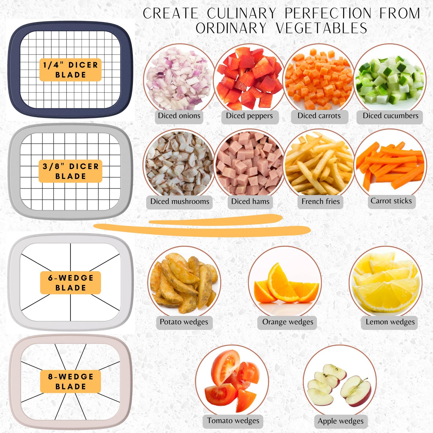Brieftons PerfectCut Vegetable Chopper: 4-Blade Veggie Dicer Fruit Slicer, Potato French Fry Cutter, Wedge Cutter, Onion Chopper, Egg Slicer with 5 Recipe Ebooks, Safe to Use, Easy to Clean & Store