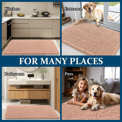 OLANLY Dog Door Mat - Absorbent Non-Slip Chenille Mat for Muddy Paws | 70x24 Inches, Quick Dry, Peach