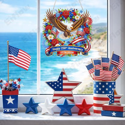 Eiflow 250 Years Anniversary Diamond Art Hanging Kit for Adults, DIY Patriotic Diamonds Painting Door Hanger Board Kit, Crystal Diamond Art Painting Pendant Ornament (Eagle)