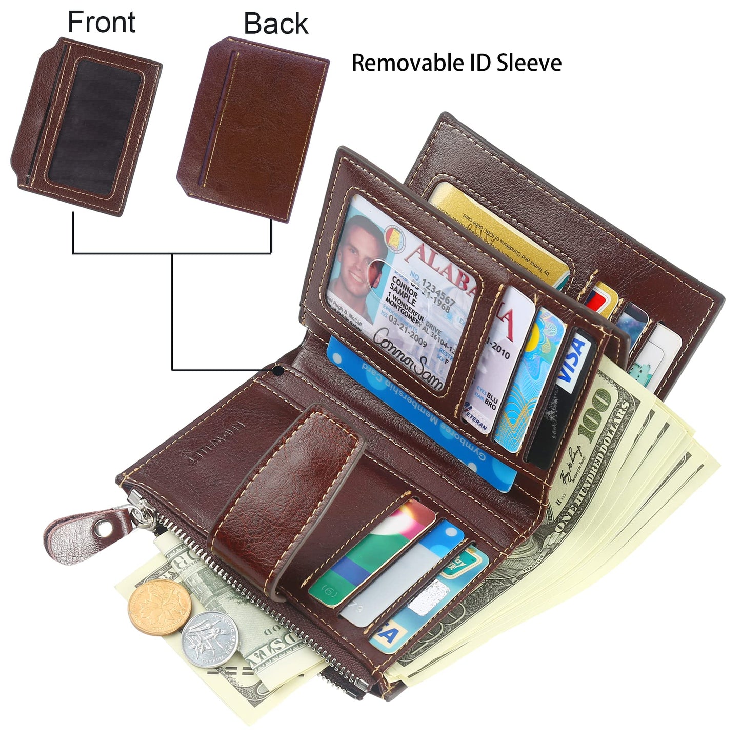 Lavemi Small Compact Women Wallet RFID Blocking Genuine Leather Bifold Purse with ID Windows(Coffee)