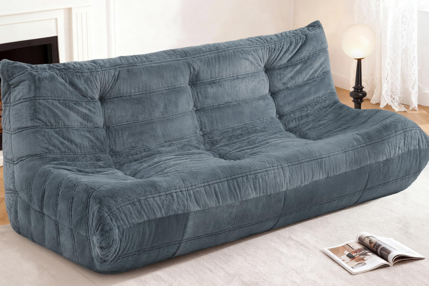 Cansunna Bean Bag 3-Seater Chair Big Sofa Beanbag Chair for Adults Fireside Chair Bean Bag Lounger with Memory Foam Filled for Home,Apartment or Gaming Venue（Grey Plush）
