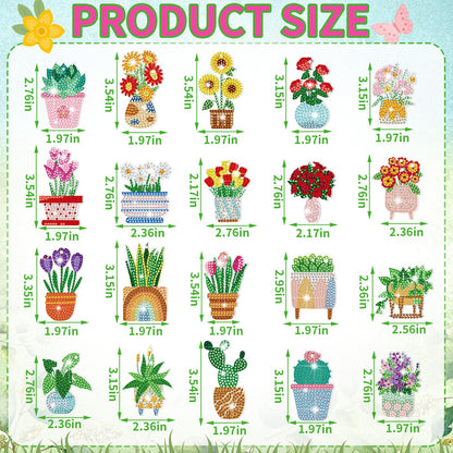 Misdary 20 Pcs Potted Flowers Diamond Art Keychains Double Side Diamond Painting Keychains Kit Flowers Ornaments for Home DIY Crafts Party Decor