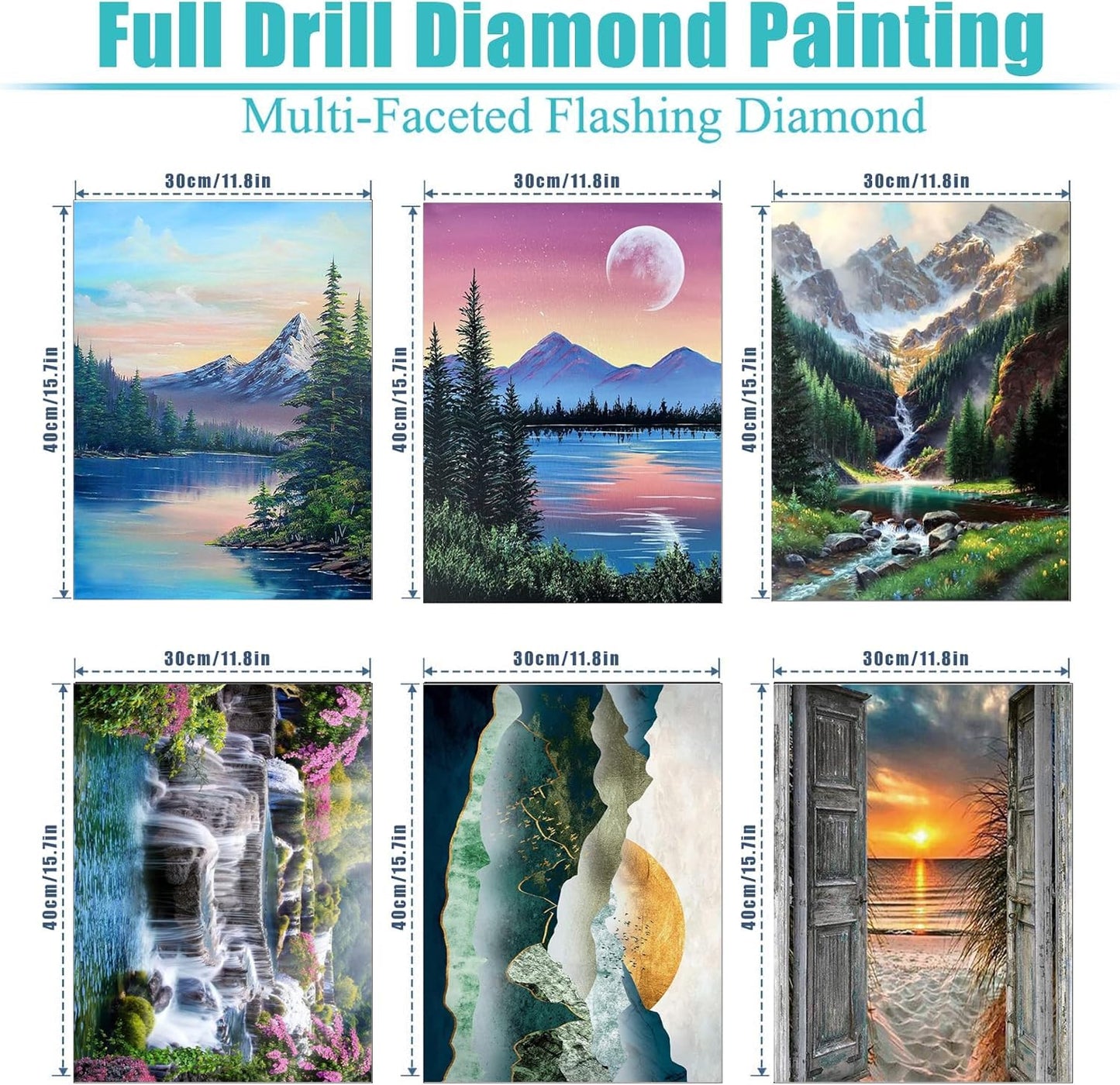 DOTZSO 6 Pack Diamond Painting for Adults 5D Diamond Painting Kit DIY Full Diamond Art kit with Diamond Painting Crystal Art and Craft for Beginners 12x16 inches (Landscape)