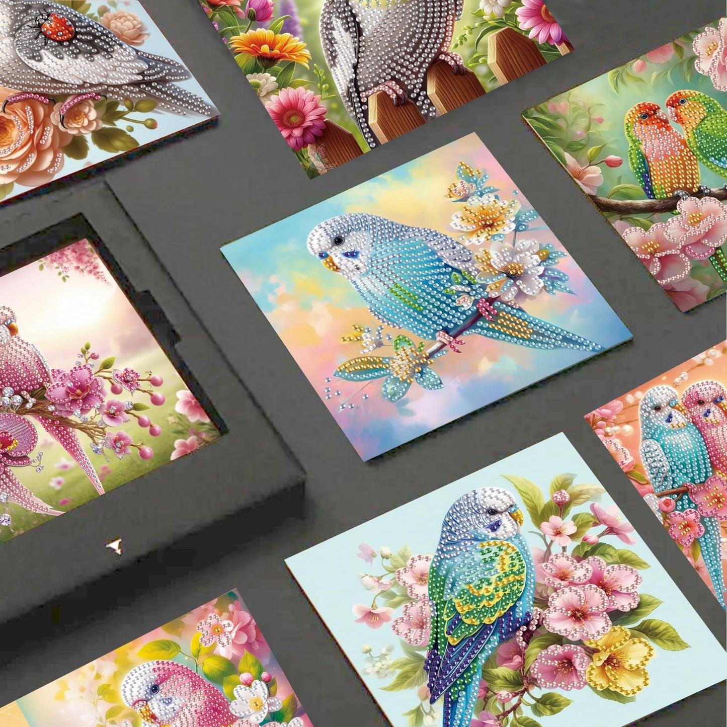 JISHSHAY 8 PCS Diamond Art Greeting Cards Bird Diamond Painting Birthday Cards Animal Gem Art Bird Gem Painting Mosaic Kits for Adults for Thanksgiving Anniversary Valentine Graduation All-Occasion