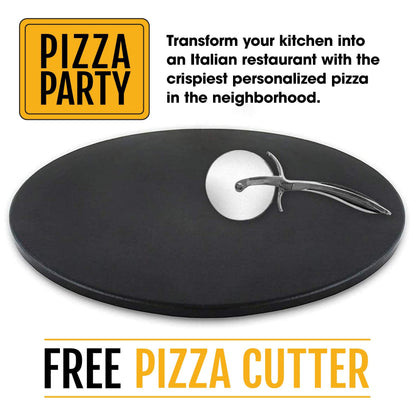 Heritage 15" Ceramic Pizza Stone Set - Non-Stick, Stain-Free with Bonus Cutter - Black