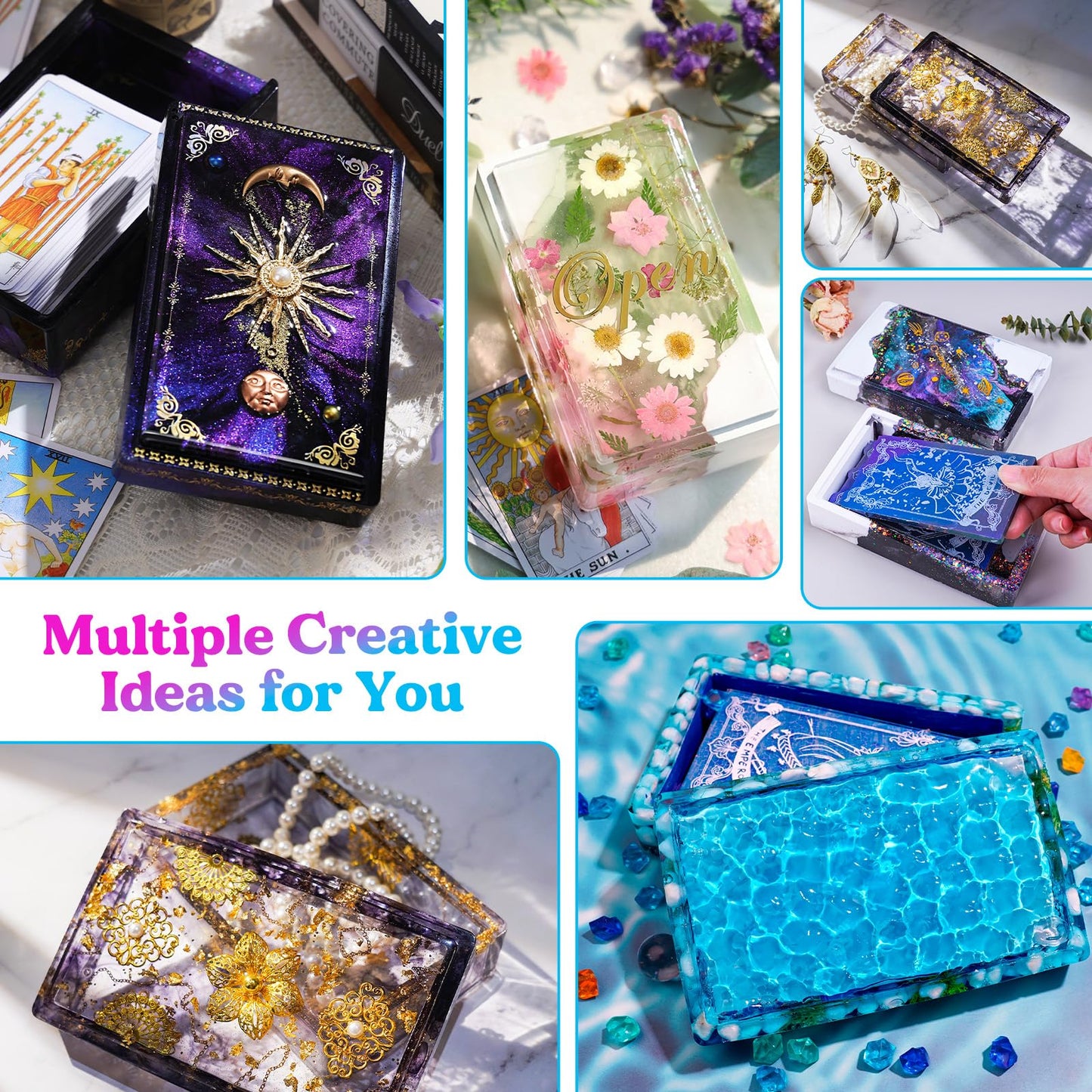 LET'S RESIN Storage Box Molds, Silicone Resin Box Molds, Storage Container with Sliding Lid Design, Epoxy Moulds Silicone for Resin Casting, Jewelry, Tarot Cards, Makeup
