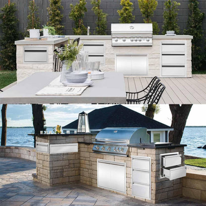 ROREP Outdoor Kitchen Drawers, 17" W x 30" H x 21" D Outdoor Kitchen Drawers Stainless Steel, Flush Mount Access 3 Drawer for Outdoor Kitchen Island