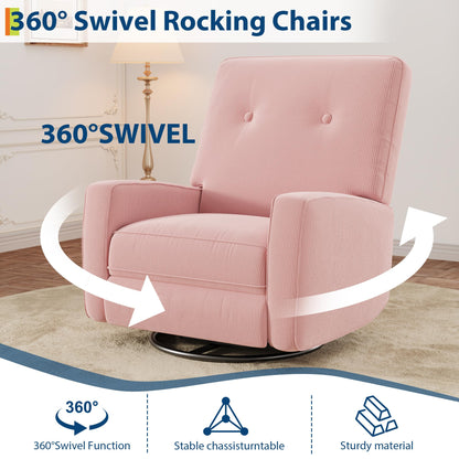 GarveeHome Recliner Chairs, Swivel Rocker Recliner, Glider Recliner Nursery Chair for Adults, 360° Swivel Glider Rocking Chair for Living Room, Bedroom, Office, RV, Small Spaces, Corduroy, Pink