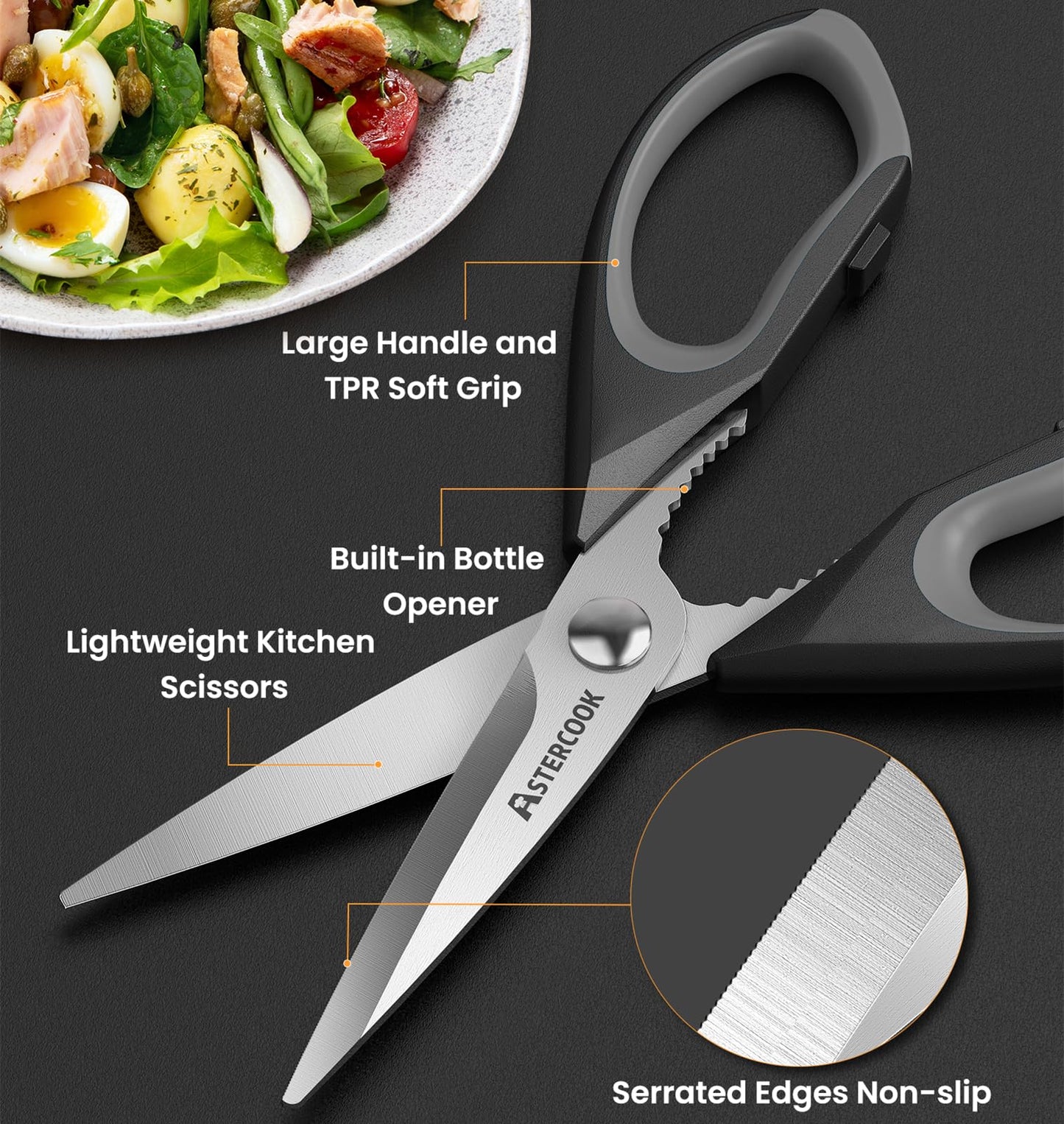Astercook Kitchen Scissors All Purpose Heavy Duty,3 Pack Kitchen Shears Set,Stainless Steel Kitchen Gadgets for Cutting Food,Poultry,Meat,Vegetable,Herb Dishwasher Safe Utility Tools Home Gift