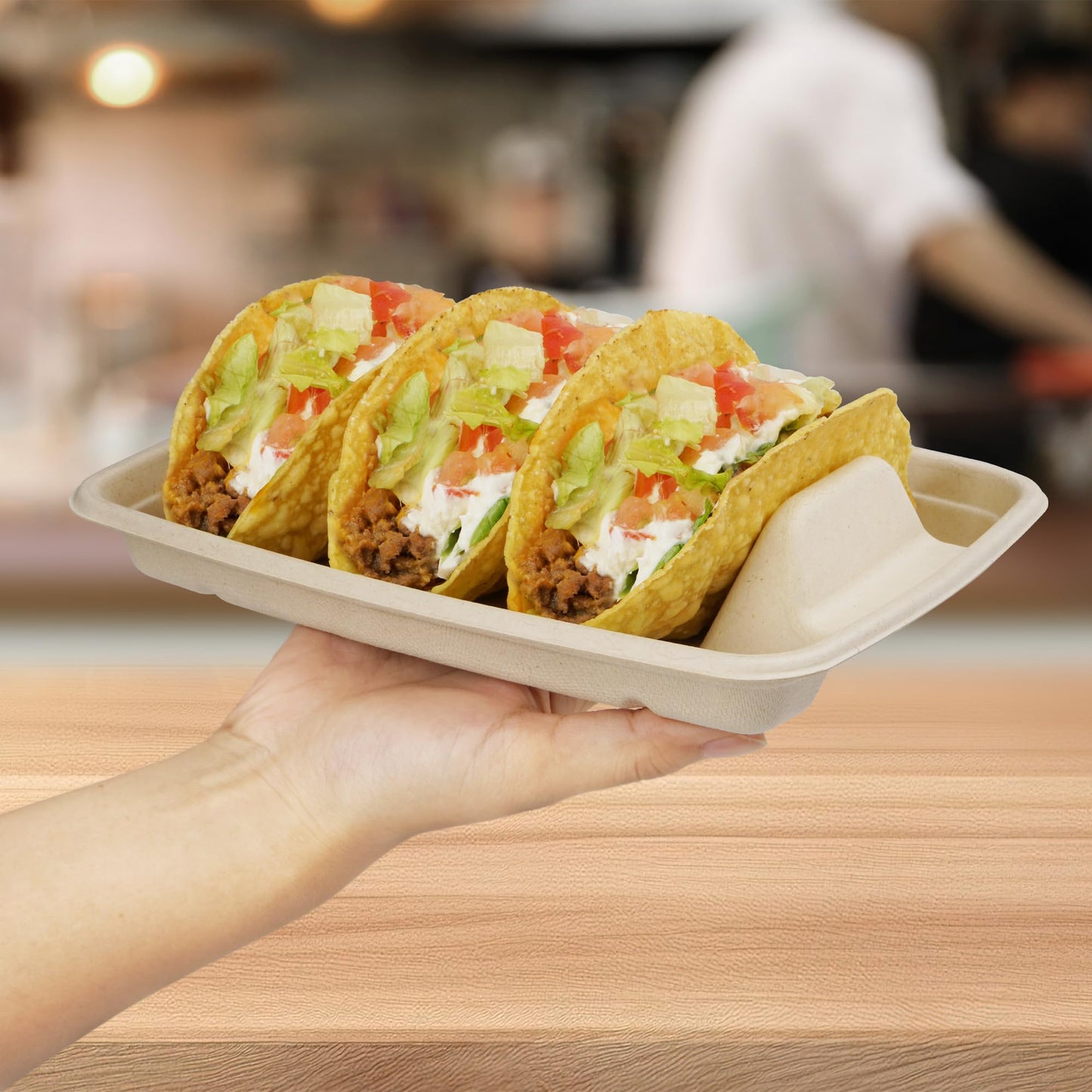 BIRCHIO 50 Pack Heavy Duty Disposable Fiesta Taco Holders, Taco Plates with 3 Dividers Serving for Party, Taco Stand for Taco Tuesday, Perfect for Taco Bar Supplies