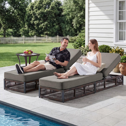 moosprr Outdoor Chaise Lounge Chair with 5-Inch Thick Cushions, 5-Levels Adjustable Reclining Lounger, Wicker Patio Recliner, Pool Chair Sunbathing Lounger for Outdoor, Backyard, Poolside - Grey