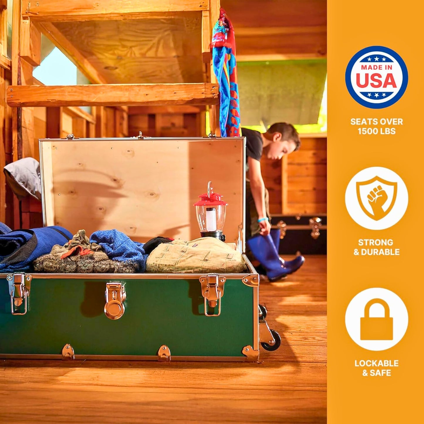 Rhino Trunk & Case Classic Camp & College Trunk with Wheels. 30"x17"x13", 1500+ lbs Capacity - Many Colors, Soft-Close Lid. Strong, USA Made Summer Camp Footlocker and Secure Dorm Storage Chest