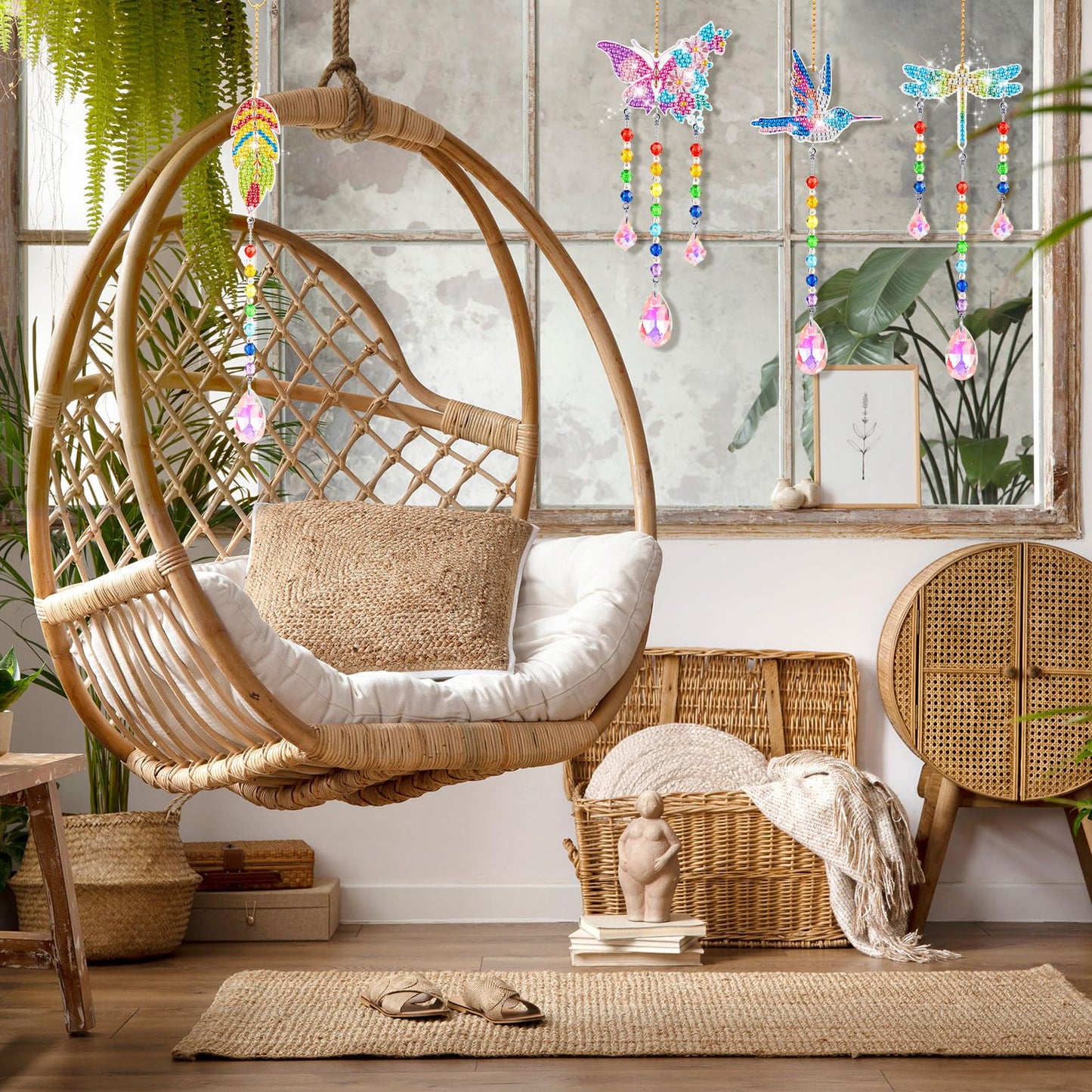 Thyle 9 Pcs Diamonds Painting Suncatcher Kit Wind Chimes DIY Diamond Kits Diamond Art Sun Catchers for Adults DIY Crafts Garden Home Decor Crystal Hanging Ornaments, 9 Styles