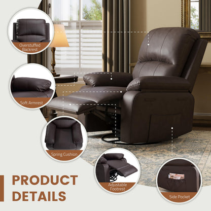 Attalee Leather Swivel Rocker Recliner Chair Set of 2, Traditional Manual Chair, Upholstered Nursery Glider Rocking Recliner, Faux Leather Single Sofa with Pocket Spring for Living Room, Dark Brown