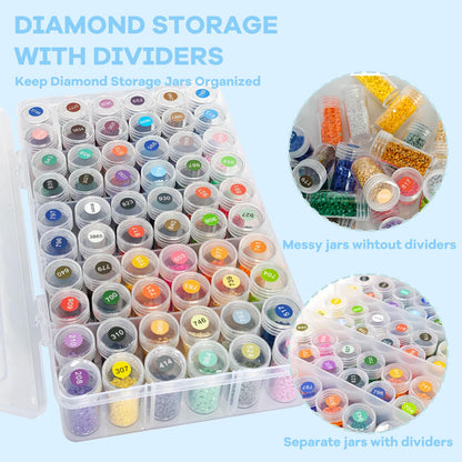 BMHHWAI 1Pack Diamond Painting Storage Containers, 60 Grids Diamond Art Organizer and Labels, Bead Organizer Diamond Painting Case Accessories for DIY Diamond Art Craft Jewelry Bead Storage(Clear)