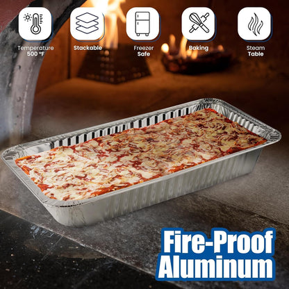 EHOMEA2Z Large Aluminum Pans With Lids Disposable Full Heavy Duty Roasting, Broiling, Baking, Catering Pans 21x13x3 (15, Full-Size w/Lids)