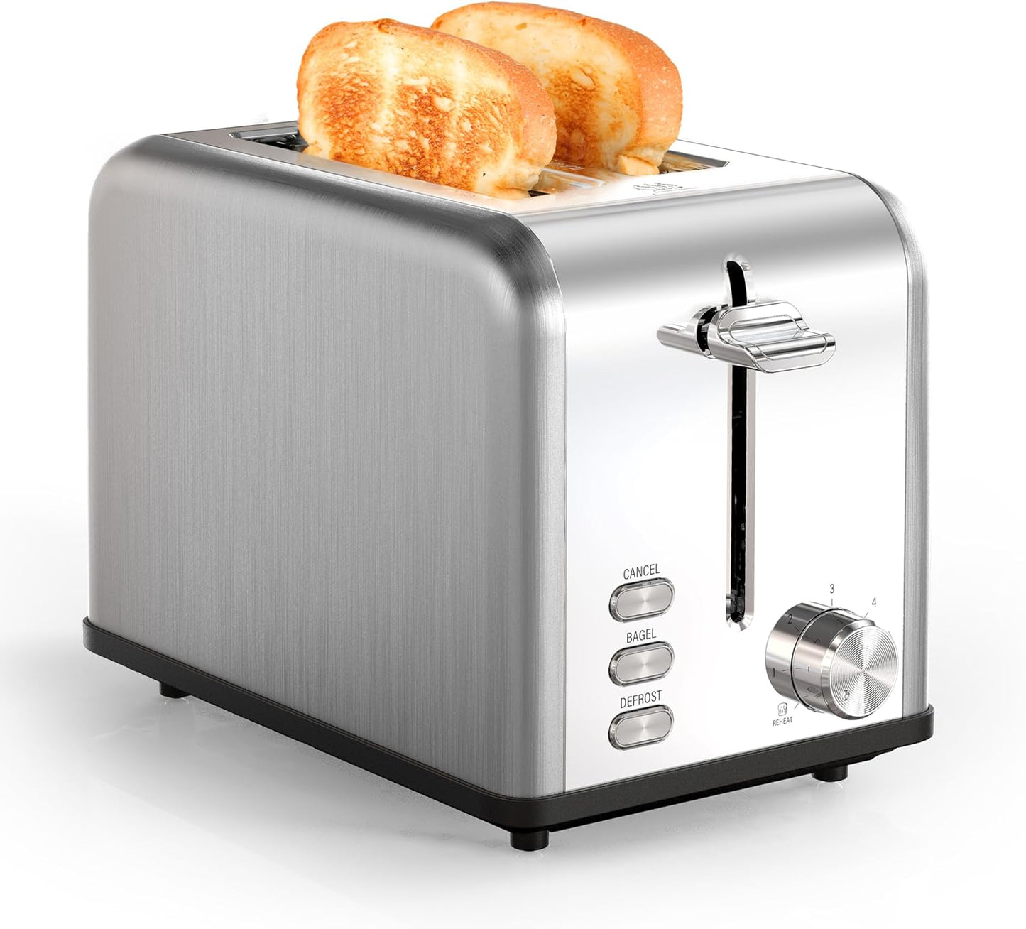 YSSOA 2-Slice Toaster - Silver, 6 Browning Settings, 3 Functions, Extra Wide Slot & Removable Crumb Tray for Bread &