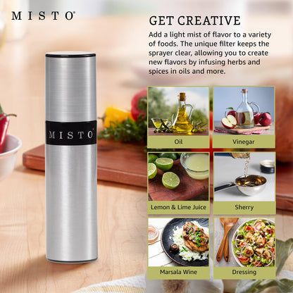 Misto Aluminum Oil Sprayer, Set of 2, Versatile Refillable Aerosol Sprayers for Olive Oil, Vinegar, Lemon Juice, Dressings, and More, Ideal for Cooking, BBQ, and Air Fryers